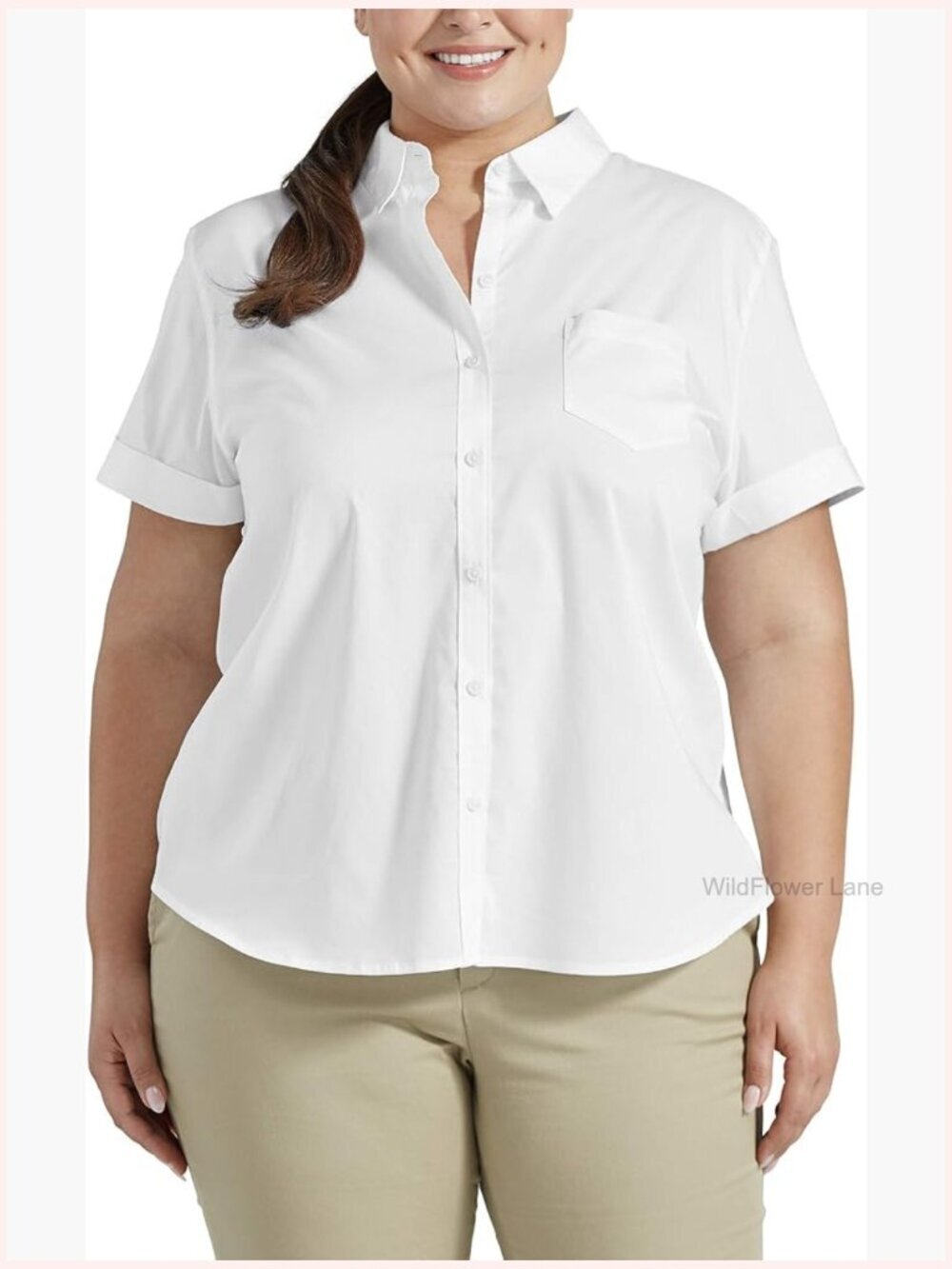 Stretch Poplin Button-Up Short Sleeve Shirt - Work Wear